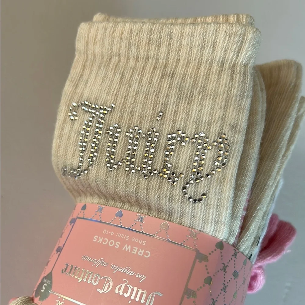 Juicy Couture Bling Crew Socks set with Sparkling Crystals